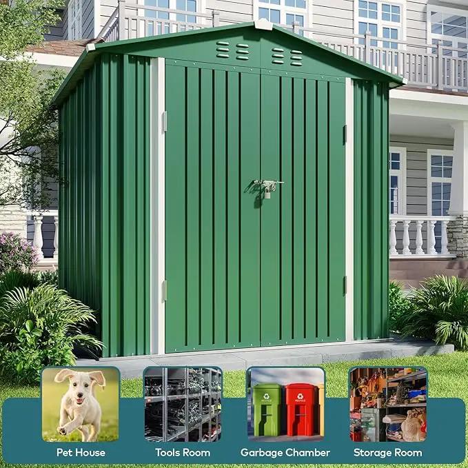 Gizoon Outdoor Storage Shed 6 x 4 FT, Galvanized Metal Garden Shed with Double Lockable Doors, Outdoor Storage Clearance for Backyard Patio Lawn-Green by GreenHaven Gardens