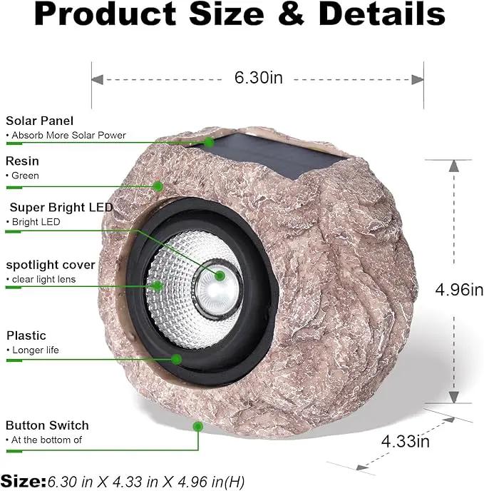 Outdoor Solar Rock Light, Waterproof LED Solar Spotlight, Garden Landscape Lights, Decorative Garden Rock Lights for Paths, Sidewalks, Patio and Landscaping - 2 Pack by GreenHaven Gardens