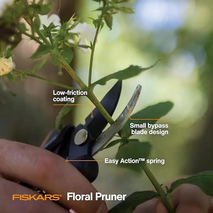 Fiskars Floral Pruning Shears - Plant Cutting Scissors/Garden Clippers For Deadheading and Working with Flowers - Black/Orange by GreenHaven Gardens