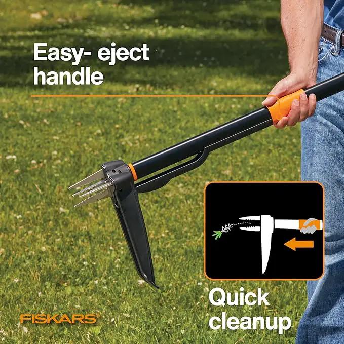 Fiskars 4-Claw Stand Up Weed Puller Tool, Gardening Hand Weeding Tool with 39" Long Ergonomic Handle with Easy-Eject Mechanism by GreenHaven Gardens