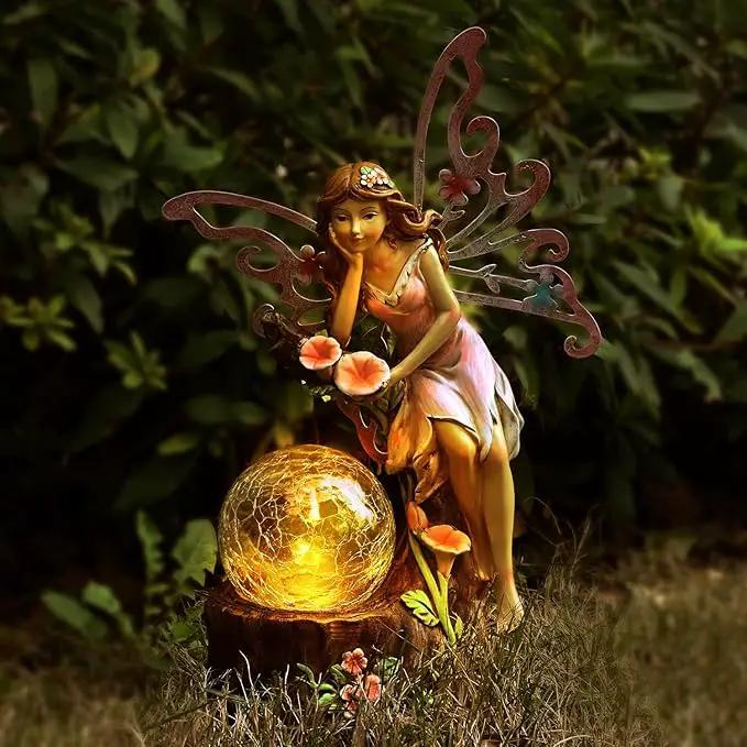 Garden Fairy Statue Outdoor Decor-Solar Flower Fairy Figurines-Garden Fairies Statues Decoration for Outside Lawn Yard Patio,Garden Ornament Gift,Tall 11.8 Inches by GreenHaven Gardens