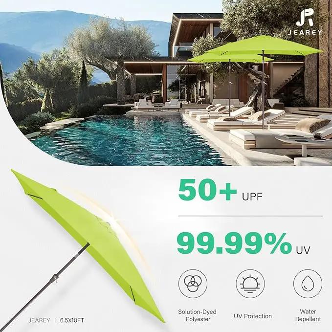 JEAREY 6.5x10 ft Rectangular Patio Umbrellas Outdoor Market Umbrella with Push Button Tilt and Crank, Rectangle Table Umbrella 6 Sturdy Ribs UV Protection for Pool Garden Backyard Deck, Apple Green by GreenHaven Gardens