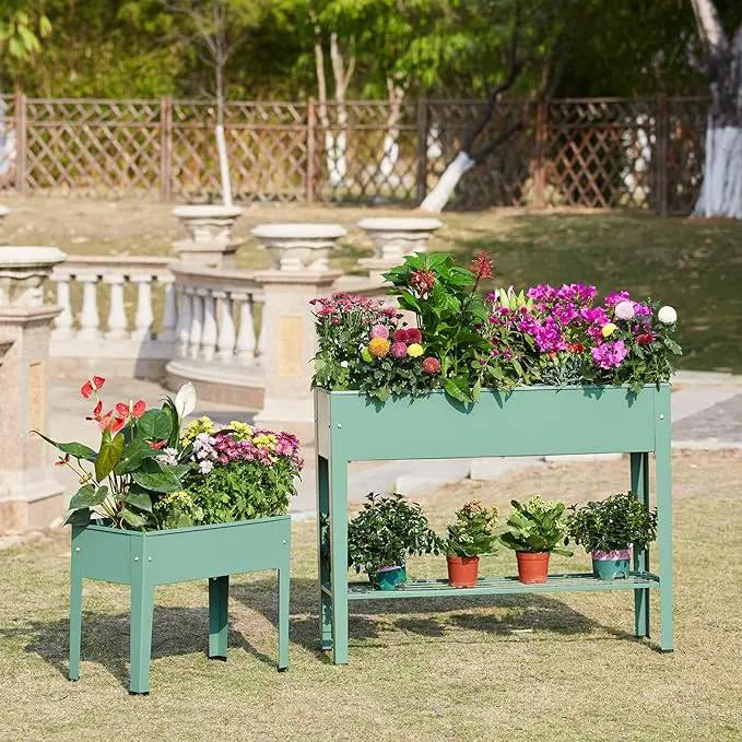 Raised Garden Bed, Elevated Planter Green Metal Plant Box with Legs Standing Garden Stand Drainage Holes Green (Green 40" L x 11" W x 31" H) by GreenHaven Gardens