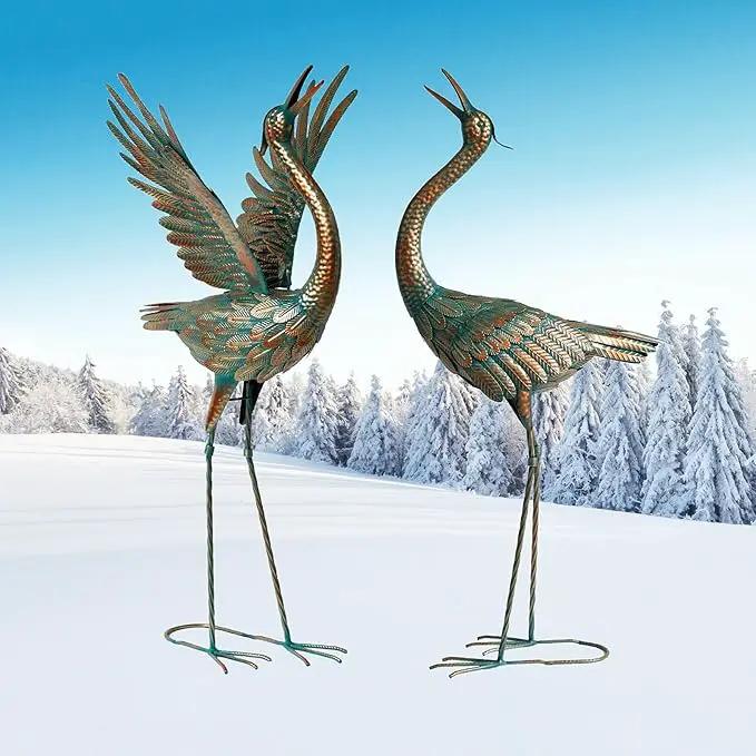 chisheen Crane Garden Statues Outdoor Metal Heron Yard Art Crane for Garden Sculptures Patio Lawn Ornaments,Set of 2 by GreenHaven Gardens