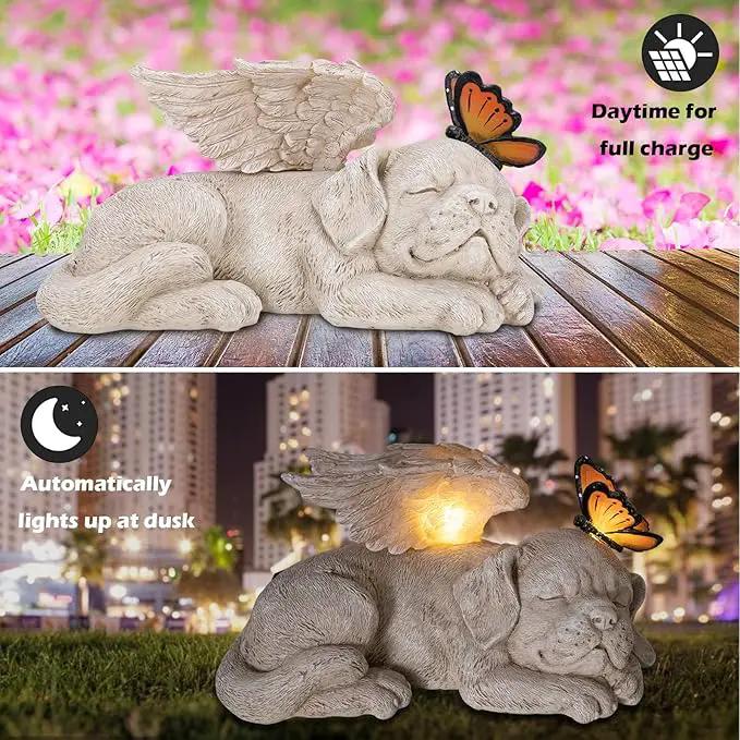 WONDER GARDEN Sleeping Dog Angel Statue with Solar Light - Pet Memorial Stone, in Memory of Dog, Marker Tribute Statues, Resin Guardian Angels, Bereavement Gift by GreenHaven Gardens