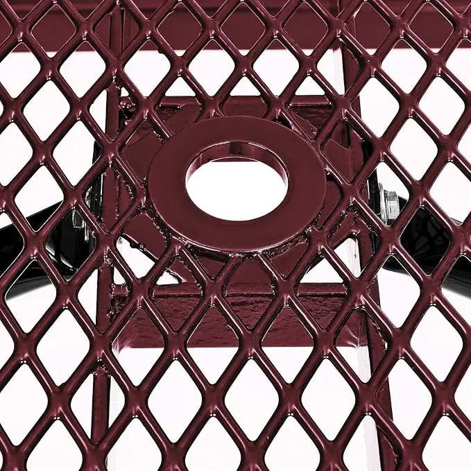 Global Industrial 6’L Rectangular Picnic Table, Expanded Metal, Red Thermoplastic Coating, Attached Benches, 1-1/2” Umbrella Pole Hole, Outdoor-Rated, 1000 lb Capacity, 72” x 30” Tabletop by GreenHaven Gardens