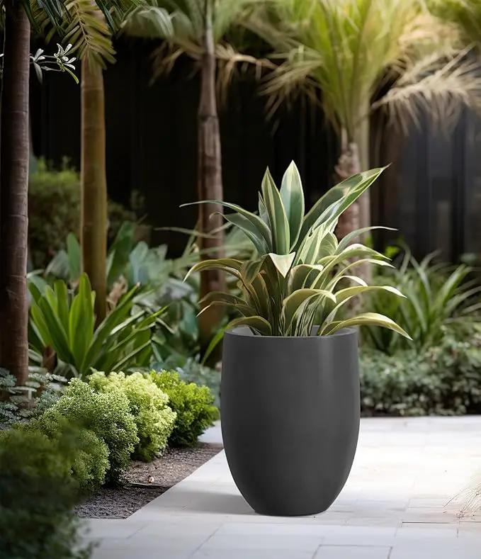 Kante 21.7" H Burnished Black Tall Planter, Large Outdoor Indoor Decorative Pot with Drainage Hole and Rubber Plug, Modern Round Taper Style for Home and Patio by GreenHaven Gardens