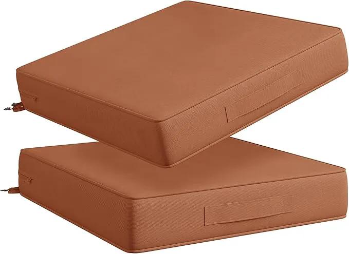 Codi Outdoor Cushions for Patio Furniture 24x24 Inch, Waterproof Chair Seat Cushion with Handles & Adjustable Straps, Fade Resistant - Set of 2, Spice by GreenHaven Gardens