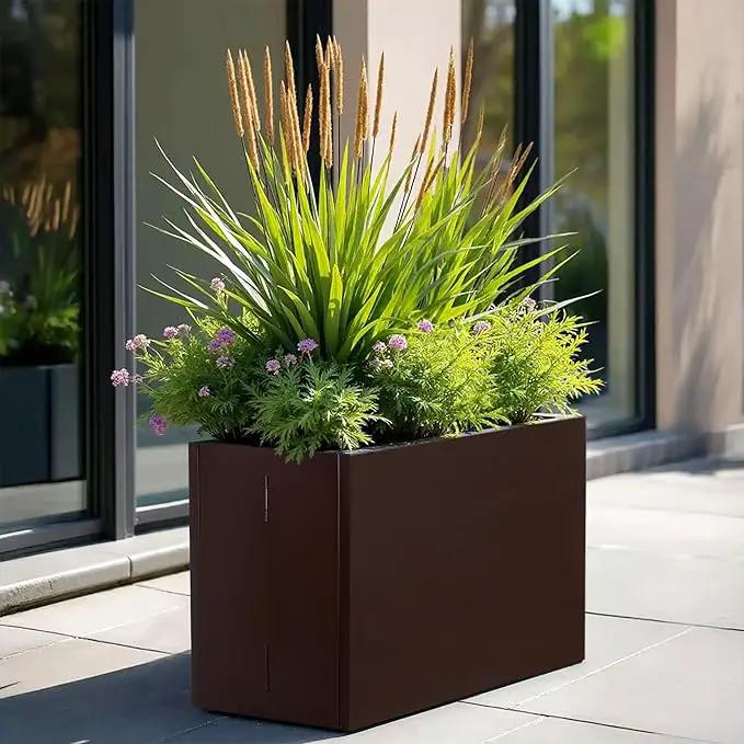 Galvanized Steel Rectangular Planter, 16"x 12"x 12" Small Planters for Outdoor Plants, Brown Outdoor Planter with Drainage Holes by GreenHaven Gardens