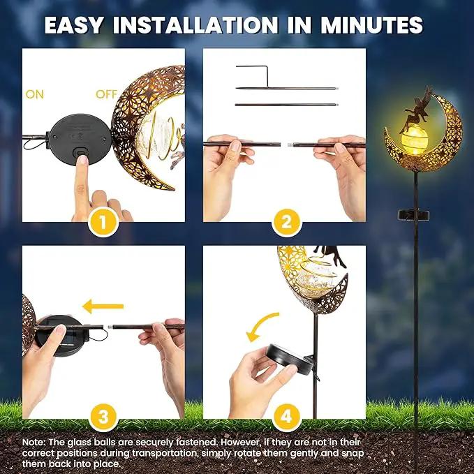 Fairy Moon Solar Lights Outdoor Garden Stakes, Waterproof Metal Decor Gifts for Women Mom, Art Moon Sculpture for Yard, Patio, Garden, Porch, 2 Pack by GreenHaven Gardens