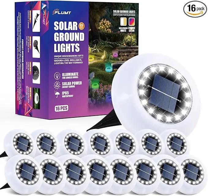 Flumy Solar Ground Lights, 16 Pack 16 LED Solar Lights Outdoor Waterproof, Solar Garden Lights for Outside Patio Pathway Yard Lawn Driveway Pathway Walkway, Outdoor Christmas Decorations(Cool White) by GreenHaven Gardens