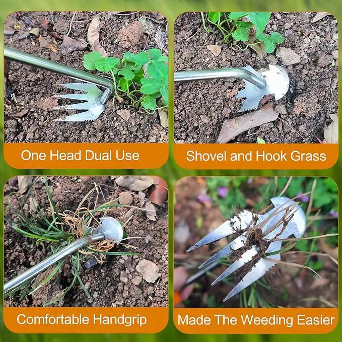 Amposei Weeding Artifact Uprooting Weeding Tool, Multifunctional Weeder, Hand Weeder Tool, Stand Up Weed Puller Tool with Handle for Garden Yard Farm Weed Removal (11in, Wood 2PCS) by GreenHaven Gardens