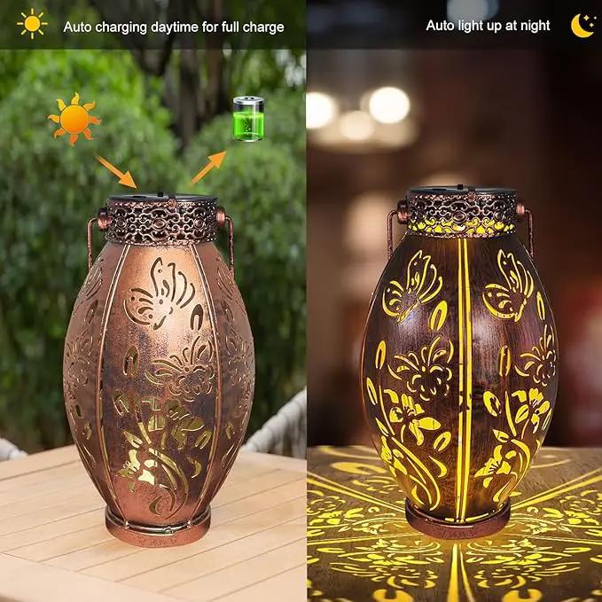 pearlstar 2 Pack Butterfly Solar Lantern Hanging Light Outdoor Waterproof Decorative Metal Solar Lamp for Table Garden Yard Patio Balcony Pathway,Copper,Birthday Gifts for Women Mom Men,Butterfly by GreenHaven Gardens