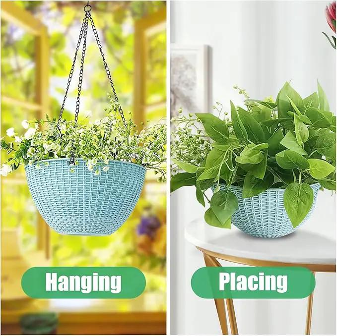 Hanging Planters for Indoor Plants 8/10 Inch, 4 Packs Plant Hanger Outdoor with Drainage Holes, Hanging Basket Flower Pot Perfect for Home, Office and Garden (Sky Blue) by GreenHaven Gardens
