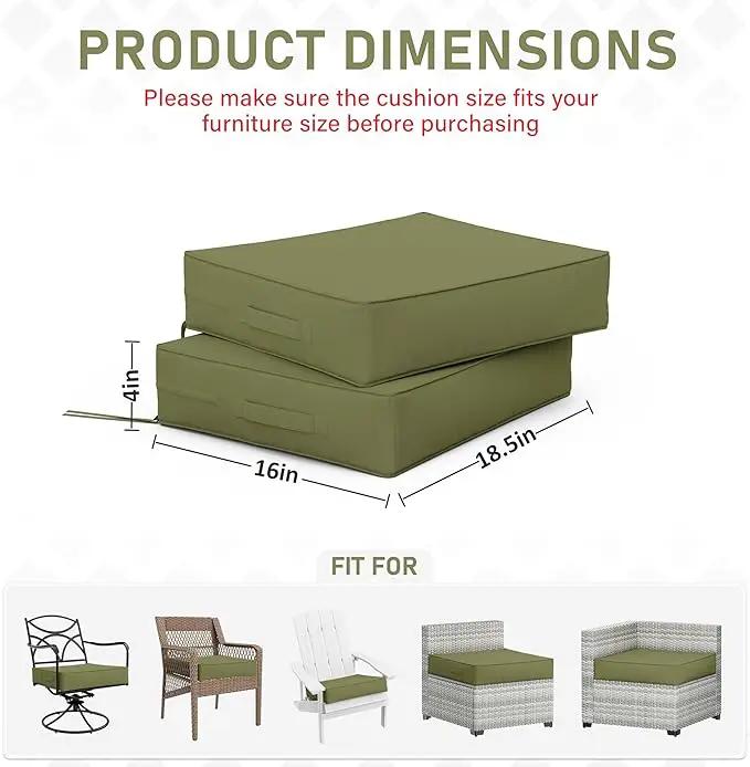 Patio Chair Cushions 18.5 X 16 X 4 Inch Waterproof Outdoor Seat Cushions for Patio Furniture, Outdoor Sofa Couch Pads with Ties & Handle, Set of 2, Light Green by GreenHaven Gardens
