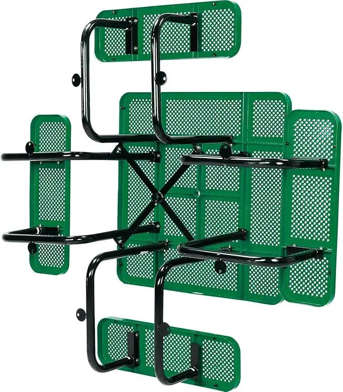 Global Industrial 46" Square Picnic Table, Perforated Metal, Green Thermoplastic Coating, Attached Benches, 1-1/2” Umbrella Pole Hole, Outdoor-Rated, 1200 lb Capacity by GreenHaven Gardens