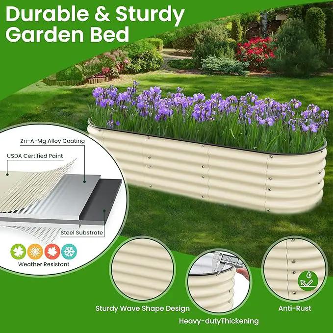 Raised Garden Bed 6.5X2X1.4 FT Galvanized Planter Raised Beds, Metal Planter Box for Vegetables,Flowers, Herbs, and Succulents (Ivory) by GreenHaven Gardens