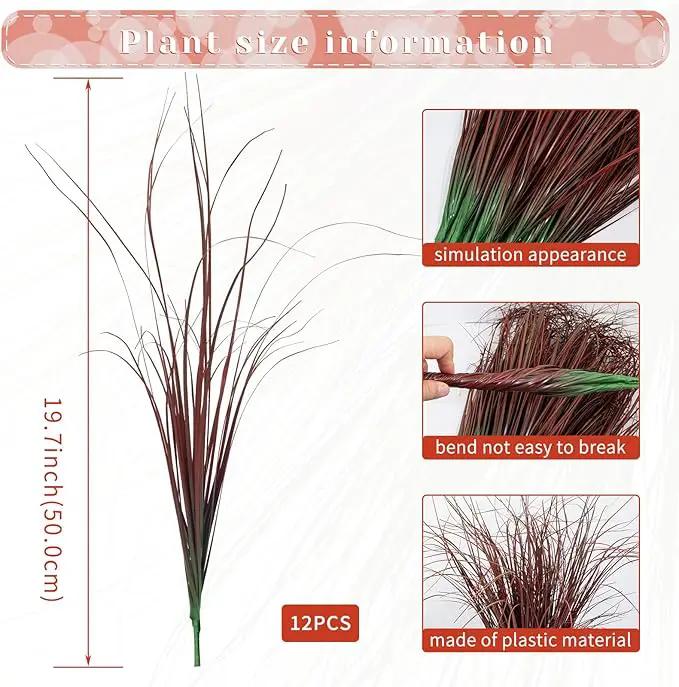 12Pcs Artificial Grass Plants, Faux Shrubs Wheat Grass, Artificial Tall Grasses Fake Plants for Outdoor Decor,Artificial Greenery Stems Weed for Room Indoor Home Decor（Red） by GreenHaven Gardens