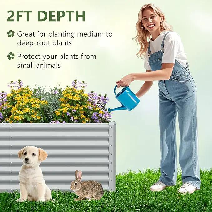 Giantex 6x3x2ft Raised Garden Bed, Large Metal Elevated Rectangular Planter Bed, 271 Gallon Capacity, Outdoor Planting Garden Box for Vegetable Flower Herb Grow (Grey) by GreenHaven Gardens
