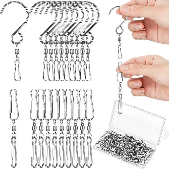 Jetec Wind Spinner Swivel Hooks 360 Degree Dual Spinning Windsock Chime Supplies Hanger Swivels Clip Hanging Hooks with Storage Box for Wind Spinners Supply, 2 Styles (Metal Color,30 Pieces) by GreenHaven Gardens