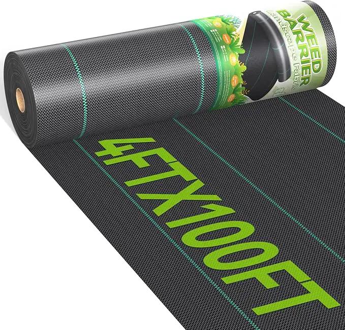 4ftx100ft Weed Barrier Landscape 3.2oz Fabric Heavy Duty, Woven Weed Control Cloth, Woven Geotextile Fabric for Underlayment, Gardening Ground, Commercial Driveway Weed Block Cover Mat by GreenHaven Gardens