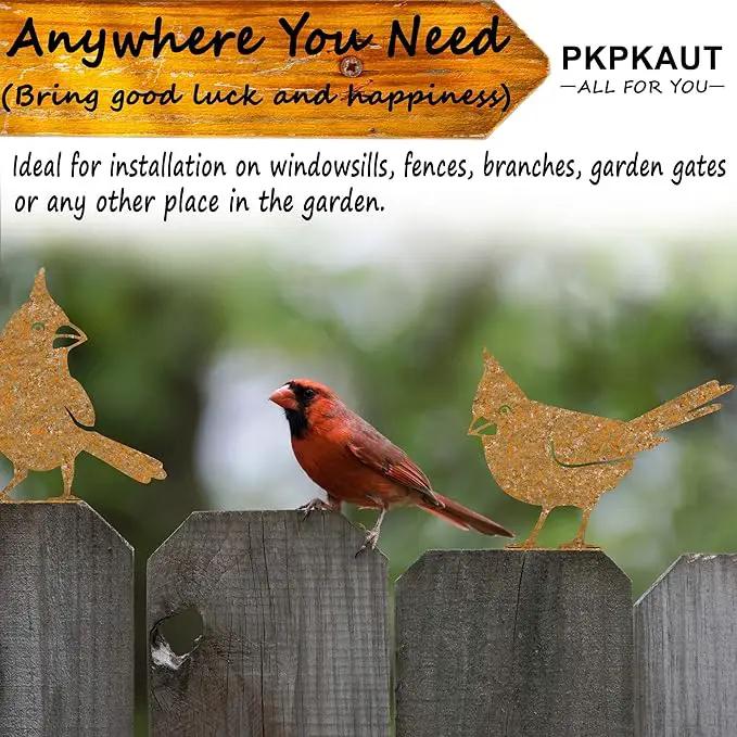 5Pcs Metal Birds Cardinal Craft Statue Ornaments Fence Topper Decor, Rusty Birds Metal Art for Fence Decorations Outdoor, Metal Bird Silhouette with Rusty Yard Art by GreenHaven Gardens