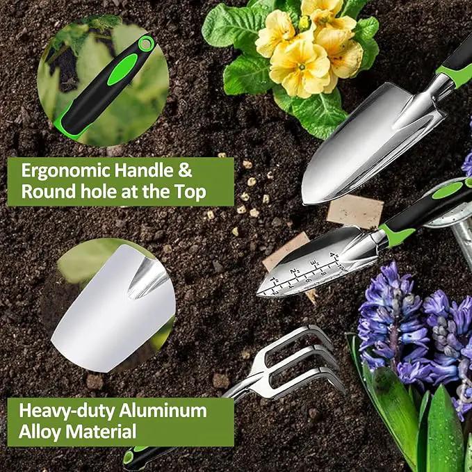 Garden Tool Set, 3 Piece Gardening Tools Includes Garden Trowel, Transplant Trowel and Hand Rake with Non-Slip Ergonomic Handle, Heavy Duty Gardening Kit for Gardening Planting, Gardening Gifts by GreenHaven Gardens