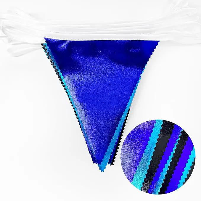 Black Blue Party Decorations Metallic Fabric Triangle Pennant Banner Flag Bunting Garland for Video Game Nautical Birthday Graduations Retirement Wedding Bachelorette Outdoor Holiday Party Supplies by GreenHaven Gardens