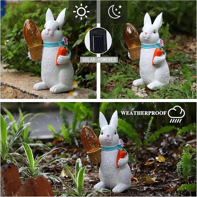Garden Statues Rabbit with Solar Lights-Easter Bunny Outdoor Decor for Lawn,Balcony-Yard Garden&Patio Decor-Unique Gift for Mom Grandma,Unique Housewarming Gifts and Rabbit Yard Decoration by GreenHaven Gardens