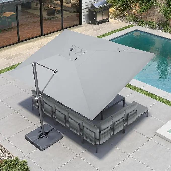PURPLE LEAF 10' X 13' Patio Umbrella Large Rectangle Outdoor Aluminum Cantilever Umbrella with 3-Year Fade Resistance Recycled Fabric and 360-degree Rotation for Deck Pool Garden, Pebble Grey by GreenHaven Gardens