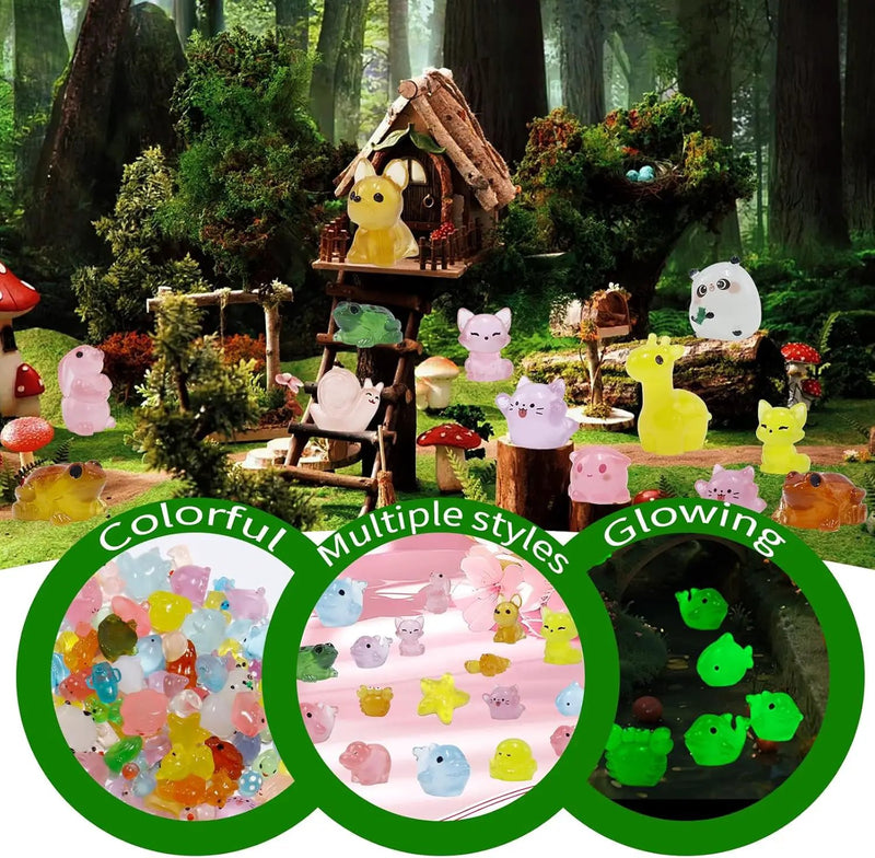 150 Pcs Luminous Mini Resin Animals Bulk, Figures Glow in The Dark, Tiny Miniature Resin Animals for Creative Crafts Ornaments, Fairy Gardens Decor and Dollhouse Hide Accessories by GreenHaven Gardens
