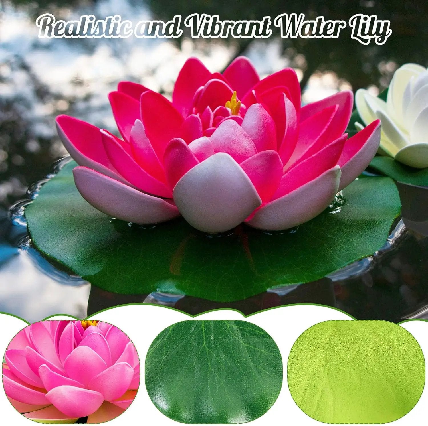 Artificial Lotus Flowers Water Lilies for Pond Pool, 10 Pcs Realistic Floating Foam Lotus Flowers with Lily Pads for Ponds, 4" and 6" Large Lifelike Water Lilies for Fountain Garden Pond Decoration by GreenHaven Gardens