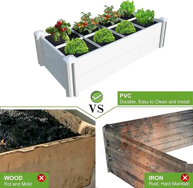 45''x22.5'' Raised Garden Bed Kit | Planter Box Outdoor for Gardening, Whelping Pen | Easy Vinyl Plastic Garden Planter Box with Grow Grid-White by GreenHaven Gardens