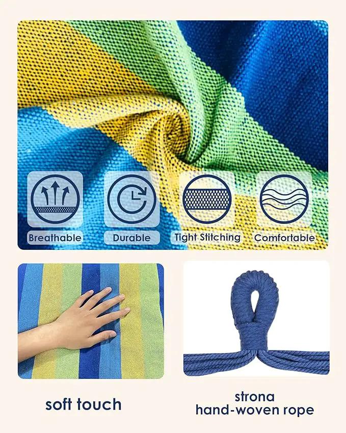 Highwild Hammock Chair Hanging Rope Swing - Max 500 Lbs - 2 Cushions Included - Steel Spreader Bar with Anti-Slip Rings - for Any Indoor or Outdoor Spaces (Blue Striped) by GreenHaven Gardens