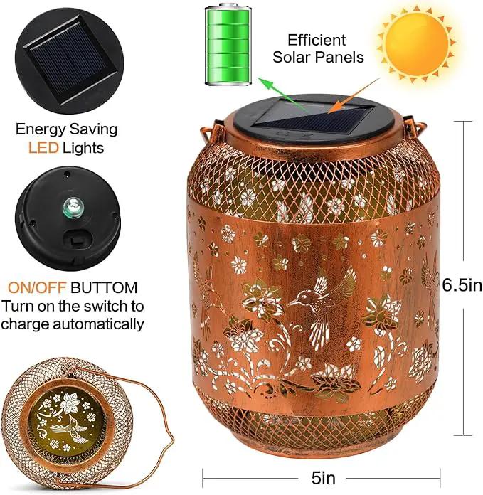 Hummingbird Solar Lanterns Outdoor Waterproof Garden Decor Birthday Gifts for Women Mom Grandma, Hanging Solar Lights Metal Lantern Decoration Outside for Yard, Patio, Backyard, Porch by GreenHaven Gardens