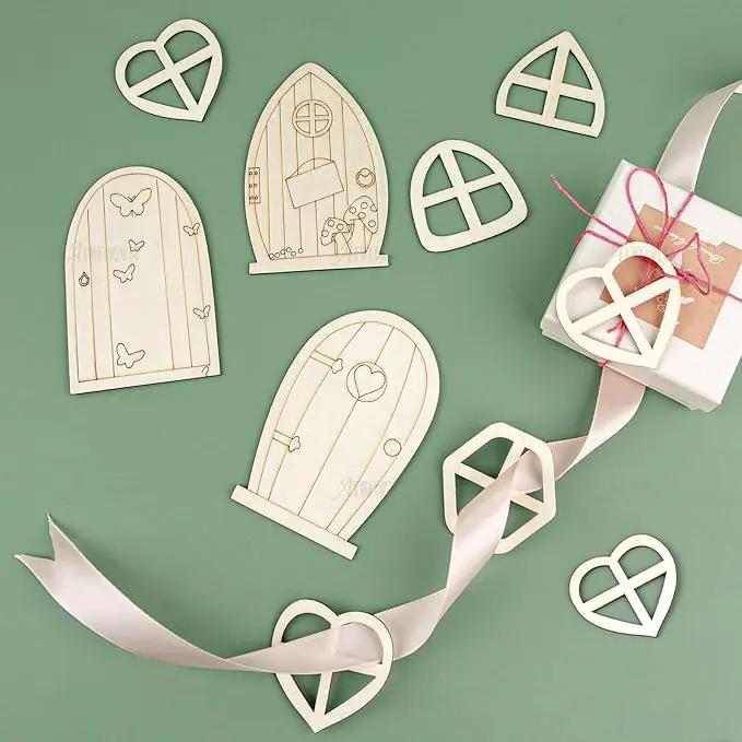 AUEAR, 48 Pack Fairy Door Miniature Wooden Garden Doors Windows Unfinished Window Accessories Unpainted Mini House DIY Craft for Wall Home Party Decoration (Style B) by GreenHaven Gardens