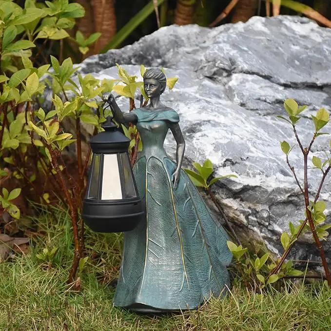 Fairy Garden Statue Solar Garden Decor Resin Statue with Lights for Yard Lawn Decorations Outdoor Patio Gardening Gifts for Women 5.5 * 9.5 * 11.5 Inch by GreenHaven Gardens