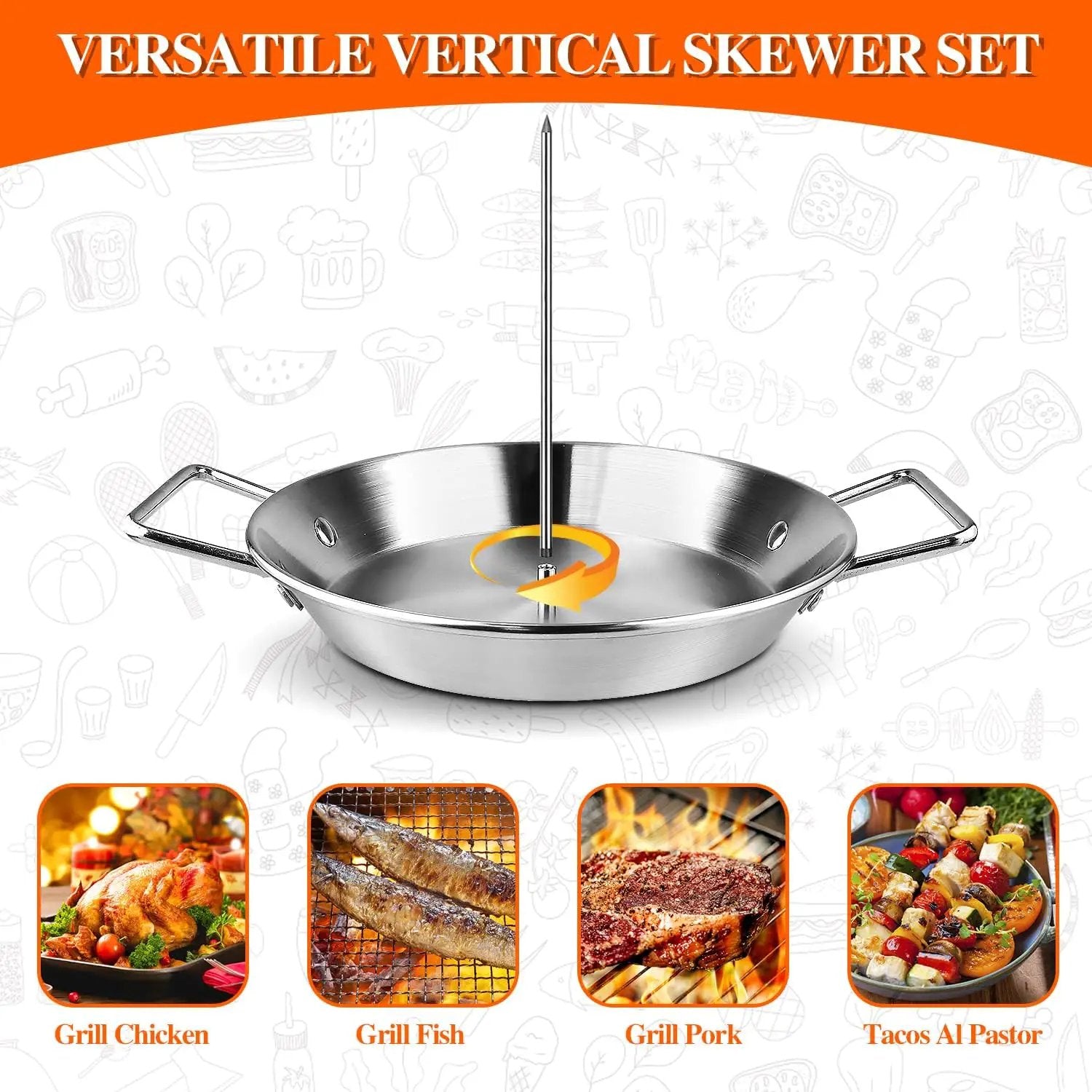 Al Pastor Skewer for Grill -Vertical Barbecue Stand Al Pastor, Kebabs, Shawarma, Gyros, with 10.5 inch base plate and 3 detachable sharp barbecue accessories (8”/10"/12”)& Brushes，Barbecue gloves by GreenHaven Gardens