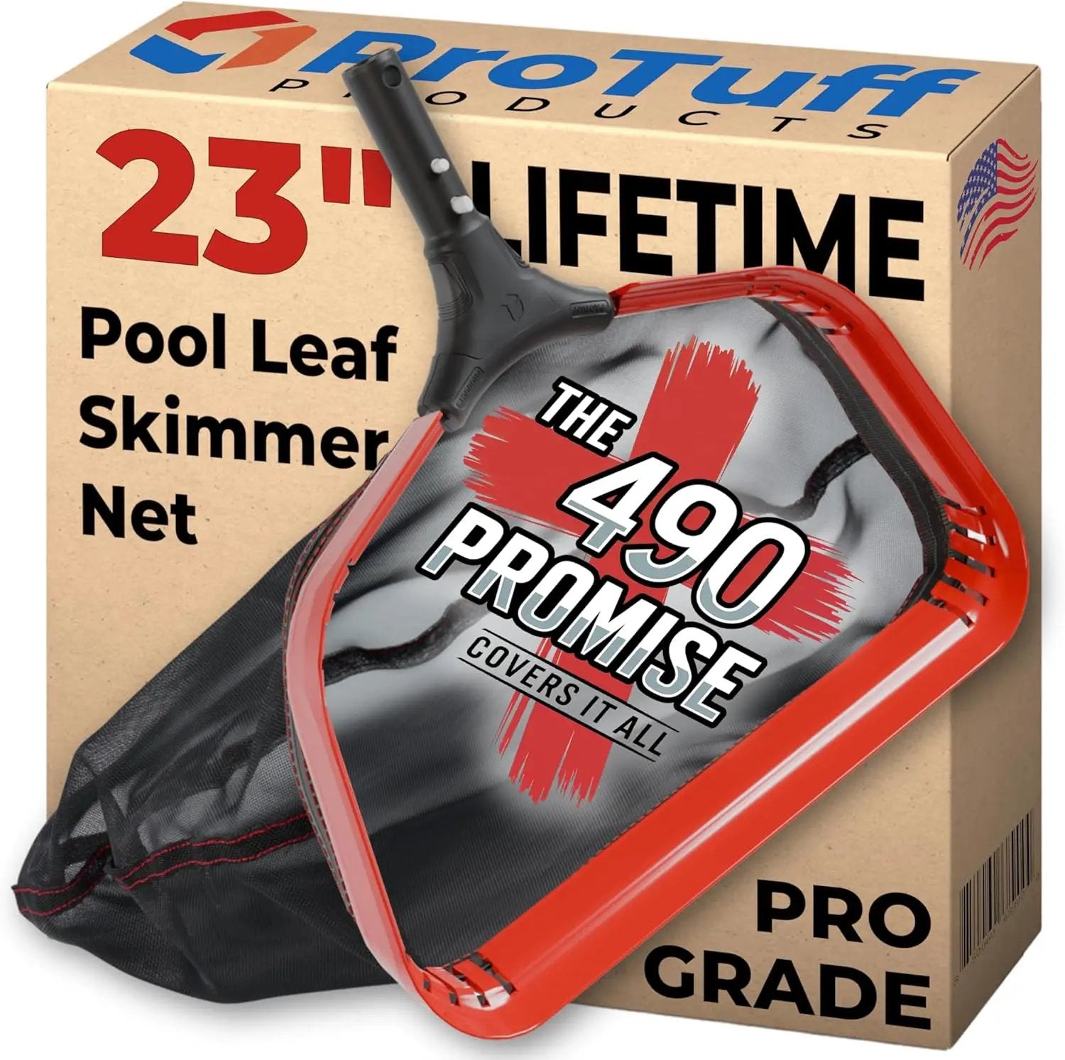 ProTuff 23" Fine Pool Net for PROS – “490 Promise” Unlimited Unconditional Replacement – Cleans 3X Faster Than Vacuum – Wide Pool Skimmer Net with Deep Bag for Easy Maintenance of Leaves, Bugs, Debris by GreenHaven Gardens