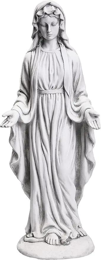 Virgin Mary Statue 29.9” Tall Religious Large Garden Statue Art Décor Blessed Mother Outdoor Statues for Garden in Magnesium Oxide Stone for Garden, Yard, Patio, Lawn, Hallway,Gray by GreenHaven Gardens