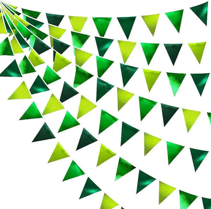 Gradient Green Party Decorations Metallic Fabric Ombre Green Triangle Pennant Banner Flag Bunting for Graduation Birthday Retirement Wedding Bachelorette Spring Summer St Patrick's Day Party Supplies by GreenHaven Gardens