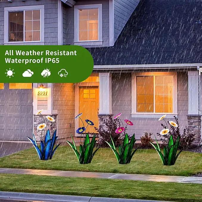 Upgraded Large Metal Yard Art, Metal Agave Plant Yard Decorations Outdoor Sculpture, Metal Flowers for Outside, Waterproof Outdoor Garden Decor (Green + White Flower) by GreenHaven Gardens