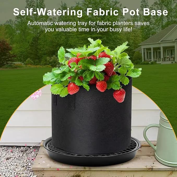 4-Pack Self-Watering Fabric Pot Base, Auto-Irrigation Water Delivery System for Plant Growth Bags, Automatic Watering Plant Saucer for Fabric Planters by GreenHaven Gardens