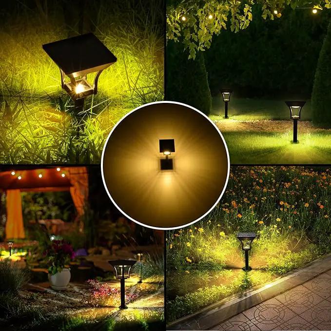 CINOTON Outdoor Solar Landscape Pathway & Wall Lights with 2 Brightness Modes, IP65 Waterproof LED Solar Powered Garden Lights for Patio Lawn Porch Walkway Backyard Driveway Sidewalk Warm White 4 Pack by GreenHaven Gardens