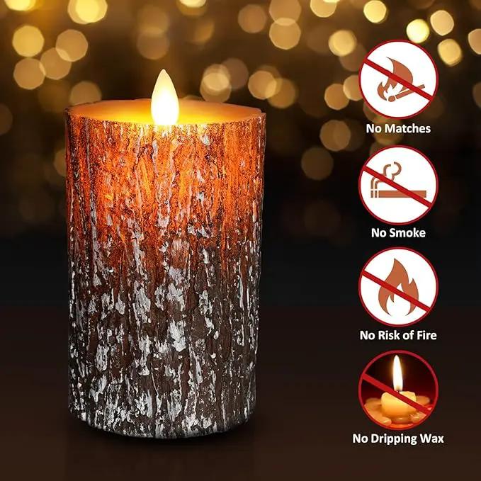 JOSU LED Flameless Candles Pine Bark Effect, Battery Operated Candles with Remote Control, LED Fake Candles, 4" 5" 6" Pack of 3, for Wedding Decor, Table Decor, Home Decoration Gifts (Pine Bark)