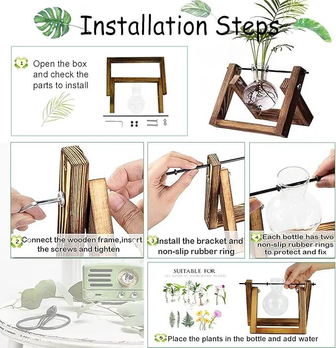 Kingbuy Plant Propagation Station Air Plant Terrarium Bulb Vase with Wooden Swivel Holder Desktop Glass Planter for Indoor Water Plants Home Office Tabletop Decor - 1 Bulb Vase by GreenHaven Gardens