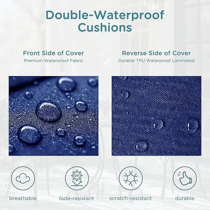 Codi Round Outdoor Chair Cushions 15 Inch, Patio Bistro Cushion Set of 2, Waterproof with Adjustable Straps, Navy 15x15'' by GreenHaven Gardens