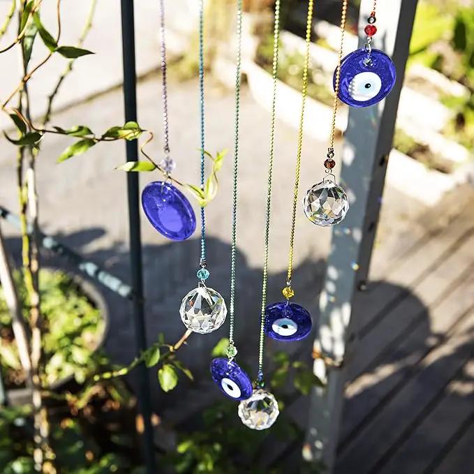 YU FENG Hanging Crystals Suncatcher Ornament Turkish Blue Evil Eye Decor Crystal Ball Prisms Rainbow Maker Pendant for Window Garden by GreenHaven Gardens
