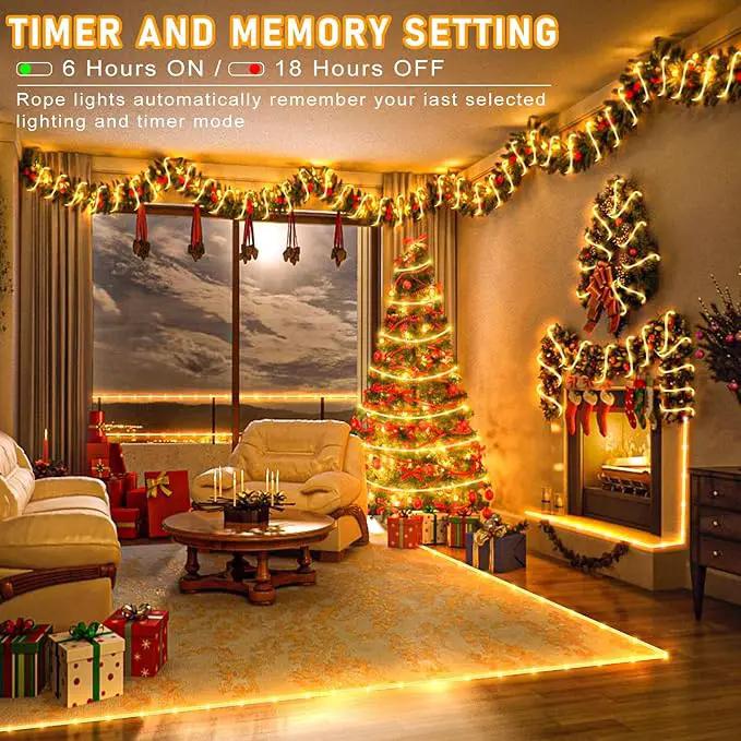 Rope Lights Outdoor, 100FT 300 LED Plug in Christmas Lights with Waterproof 8 Modes, Connectable String Twinkle Light for Indoor House Patio Garden Party Holiday Decorations, Warm White by GreenHaven Gardens