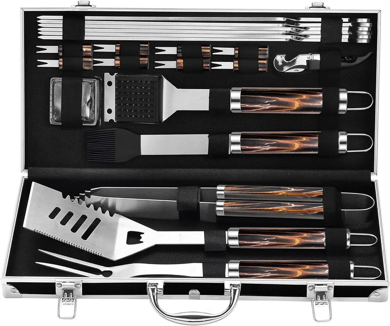 Grilljoy BBQ Accessories Grill Tools Set - 22PCS Stainless Steel Barbecue Grill Accessories for Outdoor Grill with Black Aluminum Case - Grilling Gifts for Men Dad -Grill Tools Kit by GreenHaven Gardens
